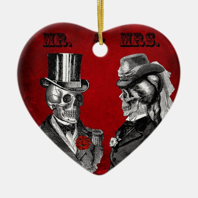 Grunge Skull Wedding & Anniversary Party Ceramic Ornament (Front)