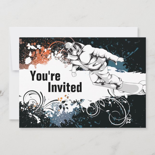 Grunge Snowboarding Birthday Party Invitation (Front)