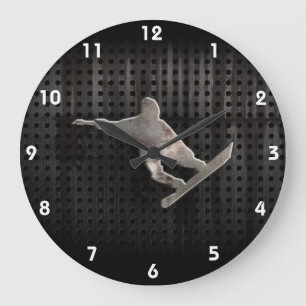 Grunge Snowboarding Large Clock