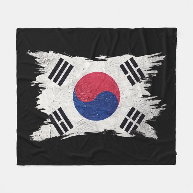 Grunge South Korea flag, Brush stroke, South Korea Fleece Blanket (Front (Horizontal))