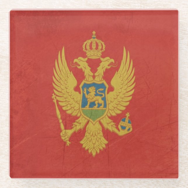 Grunge sovereign state flag of Montenegro Glass Coaster (Front)
