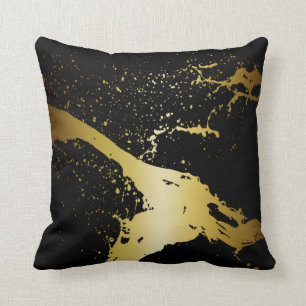 Grunge Splash Paint Splatter   black gold Throw Pillow
