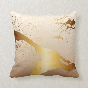 Grunge Splash Paint Splatter   gold taupe ivory Throw Pillow
