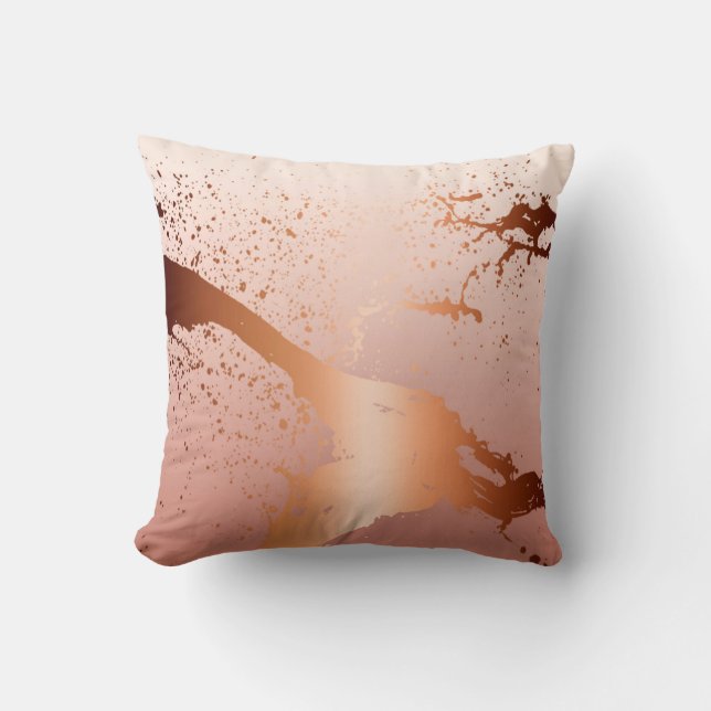 Grunge Splash Paint Splatter | rose gold peach Throw Pillow (Front)