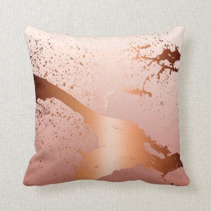 Grunge Splash Paint Splatter   rose gold peach Throw Pillow