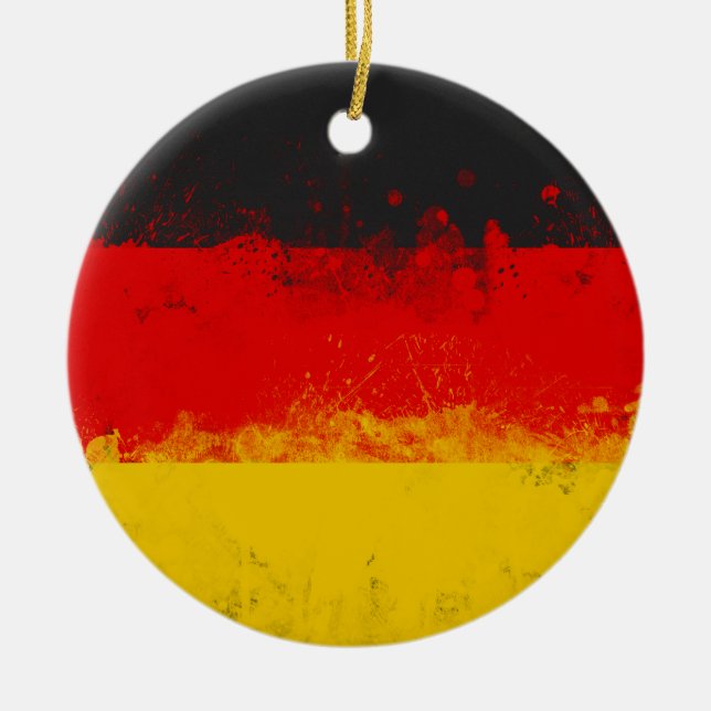 Grunge Splatter Painted Flag of Germany Ceramic Ornament (Front)