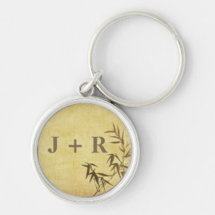 Grunge Stained Bamboo Paper Background Keychain
