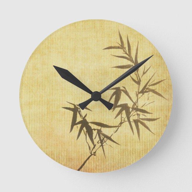 Grunge Stained Bamboo Paper Background Round Clock (Front)