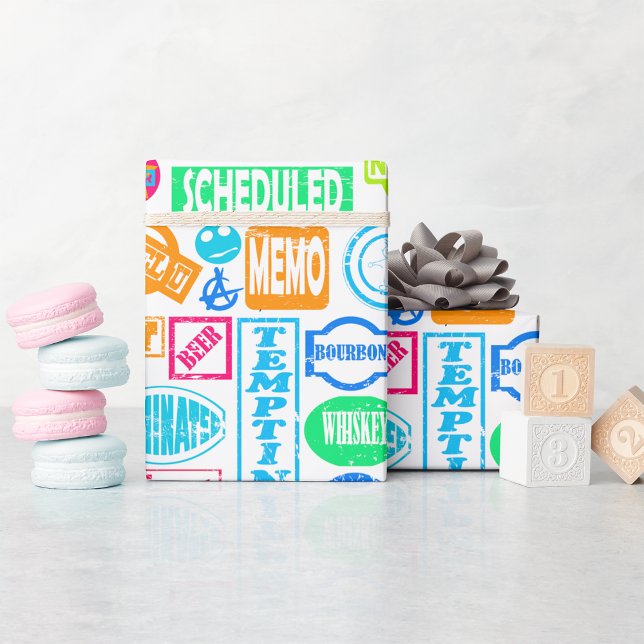 Grunge Stamp Collection Colourful Retro Text Wrapping Paper (Creator Uploaded)