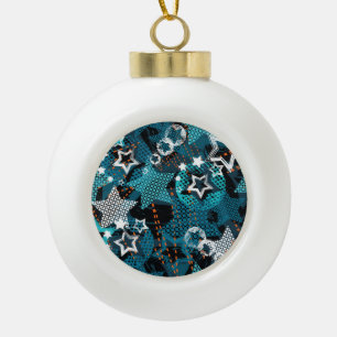 Grunge star pattern, playful children's design. ceramic ball christmas ornament