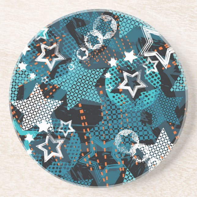 Grunge star pattern, playful children's design. coaster (Front)
