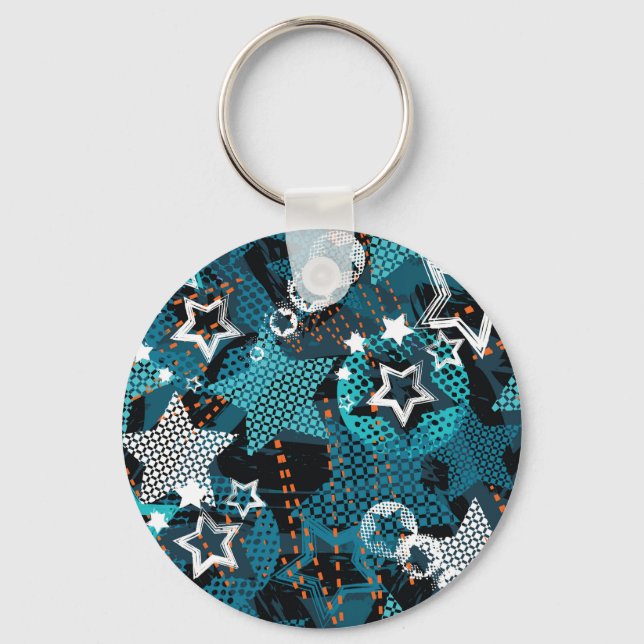 Grunge star pattern, playful children's design. keychain (Front)