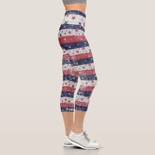 Grunge Stars and Stripes  Capri Leggings