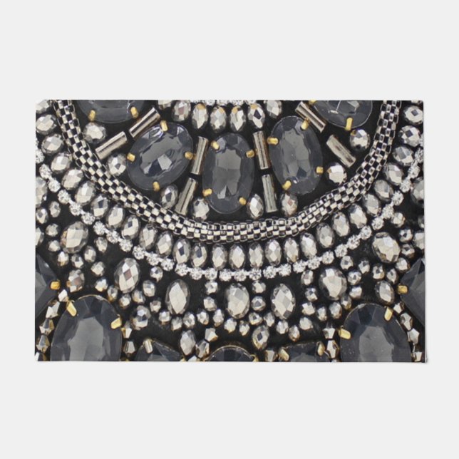 grunge steampunk art deco black silver bohemian doormat (Front)