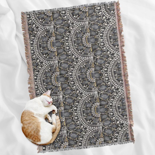 grunge steampunk art deco black silver bohemian throw blanket (grunge steampunk art deco black silver bohemian throw blanket)