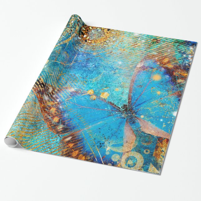 Grunge Steampunk Butterfly Abstract Design Wrapping Paper (Unrolled)