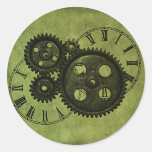 Grunge Steampunk Clocks and Gears Classic Round Sticker