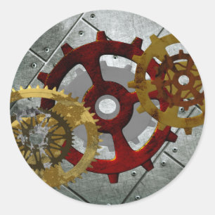 Grunge Steampunk Clocks and Gears Classic Round Sticker