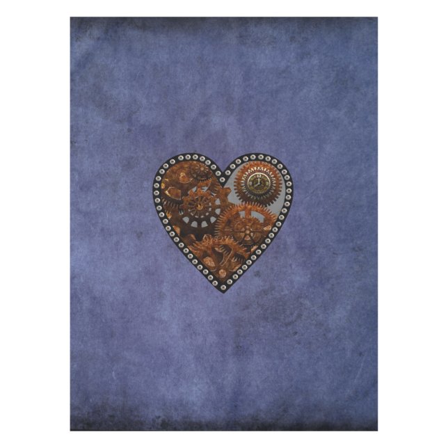 Grunge Steampunk Clocks and Gears Heart Tablecloth (Front)