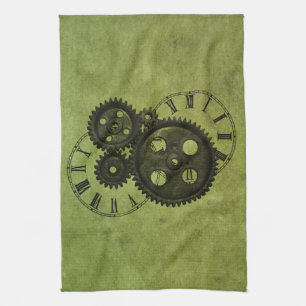 Grunge Steampunk Clocks and Gears Kitchen Towel