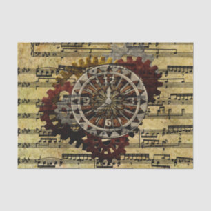 Grunge Steampunk Clocks and Gears Tissue Paper