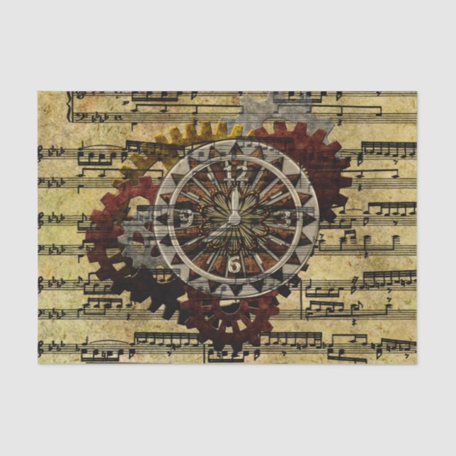 Grunge Steampunk Clocks and Gears Tissue Paper (Front)