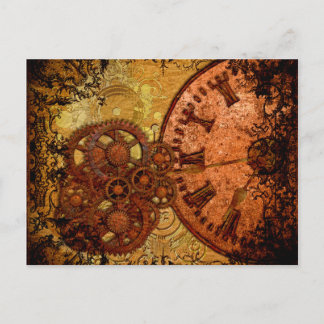 Grunge Steampunk Gear and Clock Postcard