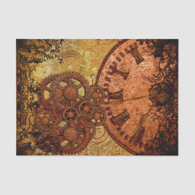 Grunge Steampunk Gear and Clock Tissue Paper (Front)