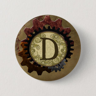 Grunge Steampunk Gears Monogram Letter D 2 Inch Round Button