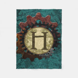 Grunge Steampunk Gears Monogram Letter H Fleece Blanket