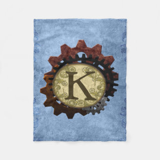 Grunge Steampunk Gears Monogram Letter K Fleece Blanket