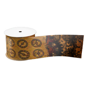 Grunge Steampunk Gears Satin Ribbon