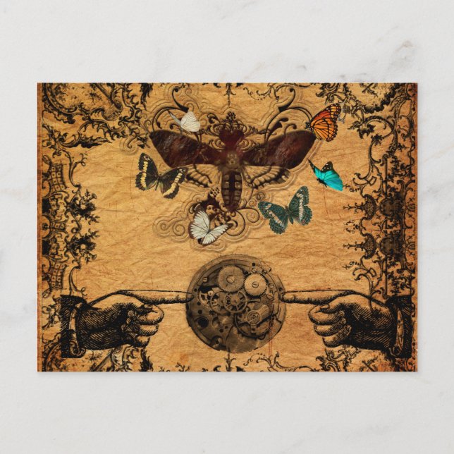 Grunge Steampunk Victorian Butterfly Postcard (Front)