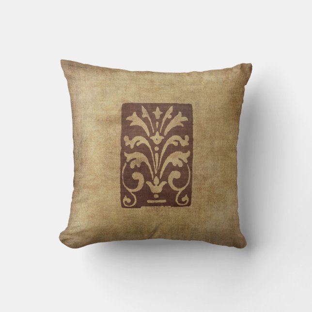 Grunge Style Antique Motif Coussin déçu Brown (Recto)