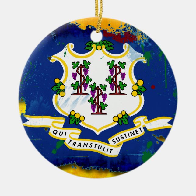 Grunge Style Connecticut Flag Ceramic Ornament (Front)