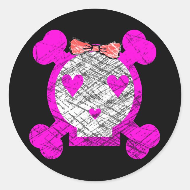 GRUNGE STYLE EMO GIRL SKULL CLASSIC ROUND STICKER (Front)