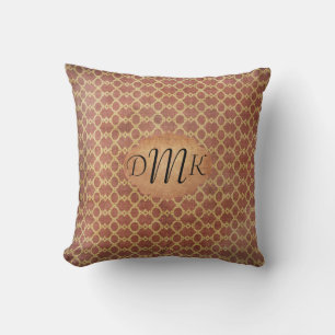 Grunge Style Monogram Throw Pillow Rust / Gold