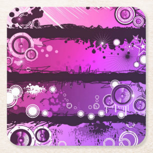 Grunge Style Music Banner 3 Square Paper Coaster