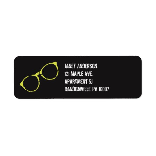 Grunge Style Retro Glasses Black & Lime Green Return Address Label