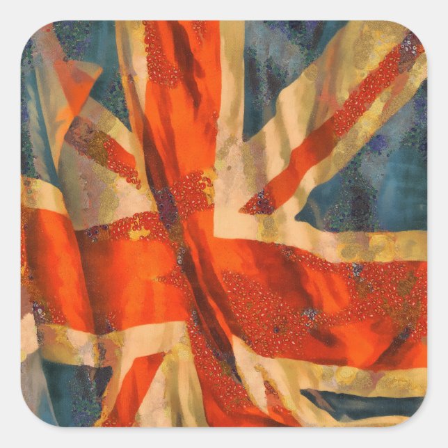 Grunge Style Union Jack British Flag Waving Square Sticker (Front)