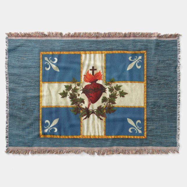 Grunge style worn Quebec flag Throw Blanket (Front)
