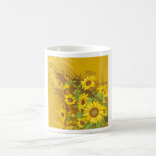 Grunge Sunflower Art Bold Rustic Yellow Floral Coffee Mug