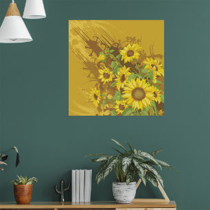 Grunge Sunflower Art Bold Rustic Yellow Floral Poster
