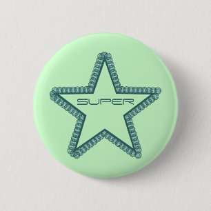 Grunge Superstar Button, Teal 2 Inch Round Button