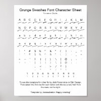 Grunge Swashes Font Character Sheet for Zazzle