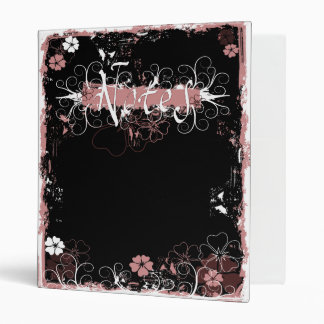 Grunge Swirl Flowers Notes Binder Black Red