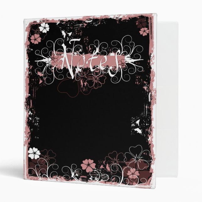 Grunge Swirl Flowers Notes Binder Black Red (Front/Inside)