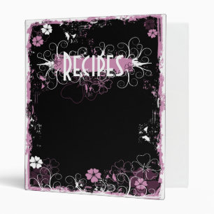 Grunge Swirl Flowers Recipes Binder Black Pink