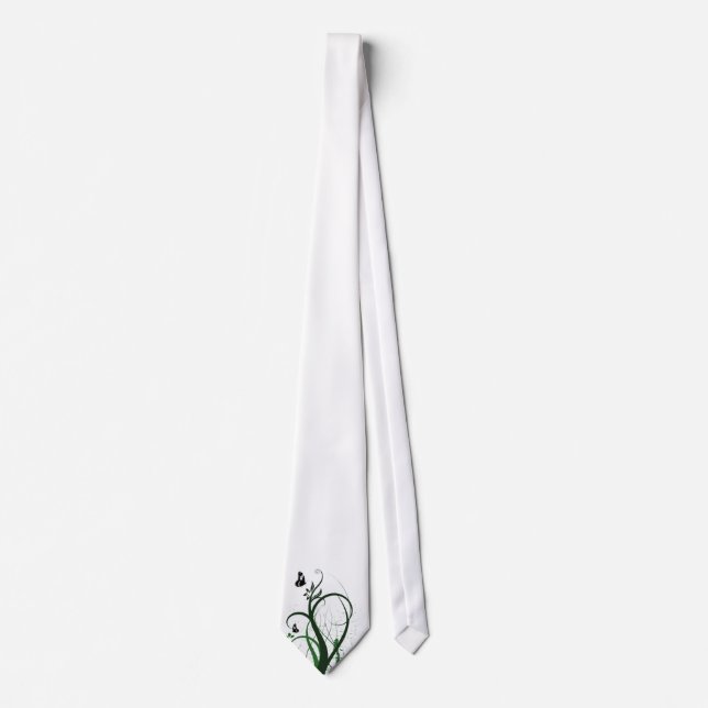 Grunge Swirls 2 Butterflies Green Tie (Front)