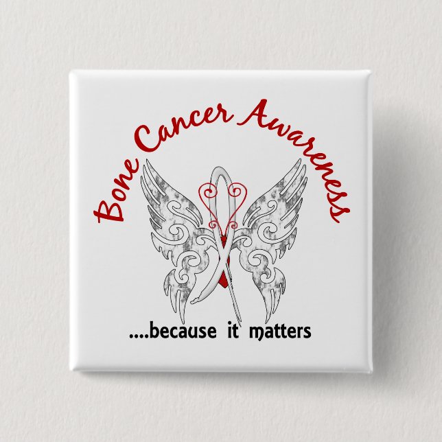 Grunge Tattoo Butterfly 6.1 Bone Cancer 2 Inch Square Button (Front)